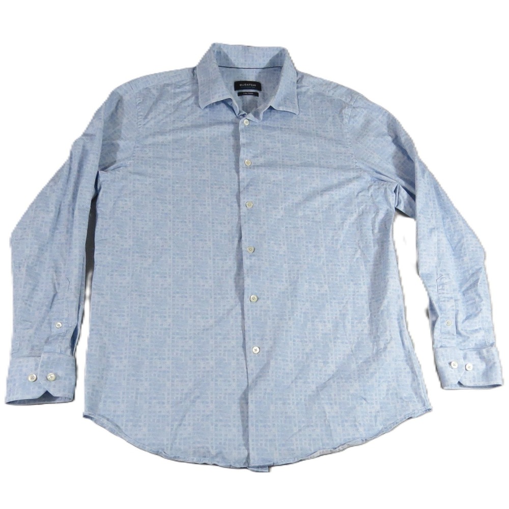 Bugatchi Oooh Cotton Tech Shirt Mens L Sky Blue 8-Way Stretch Button Front EUC